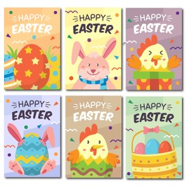 Tarjetas postales Happy Easter (48 unidades, 6 diseños diferentes). Surtido de tarjetas de notas en blanco de 4 x 6 pulgadas para enviar a amigos y familiares. Tarjetas postales temáticas de primavera para niños