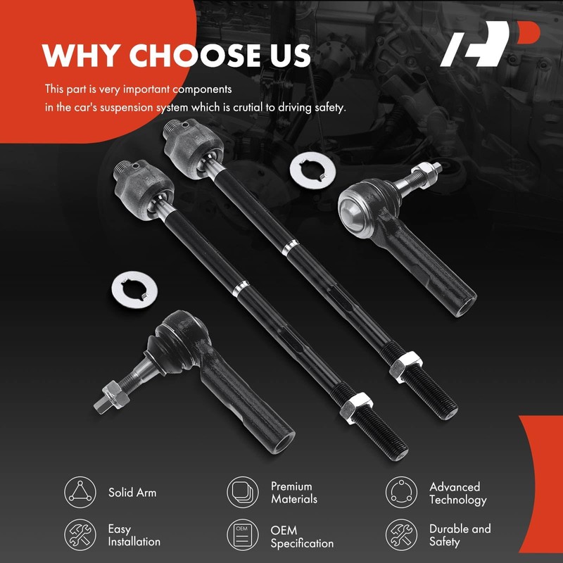 A-Premium Set of 4, Front Inner & Outer Tie Rod