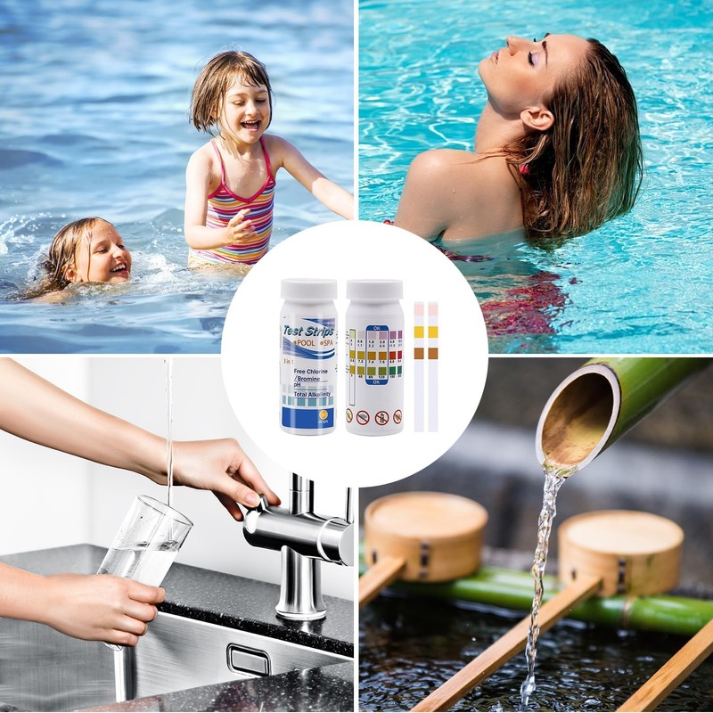 100 Pcs Hot Tub PH Test Strips,3 in 1 Water
