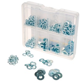 Invero 375 Piece Washers and Lock Washer Set with Compartment Box - Assorted Range of Galvanised Washers - M4 M5 M6 M8 Sizes - Ideal for Home DIY General Repairs