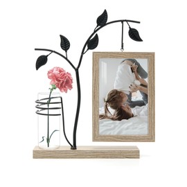 Sapowerntus 4x6 Picture Frames, Rustic Family Desk Photo Frame, Flowers Plants Floating Double-Sided Glass Vase Office Tabletop Standing Decor, Mother Wedding Cute Dog Unique Gift