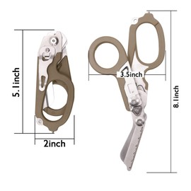 Elegital Emergency Response Shears, Stainless Steel Foldable Scissors Pliers, Outdoor Camping Rescue Scissors Tools (Brown)