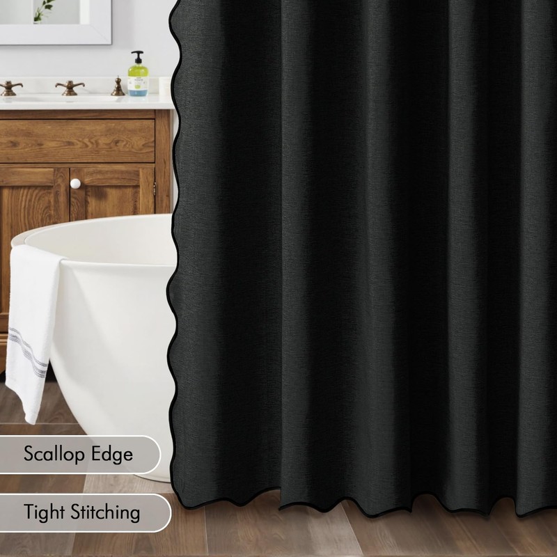 MIULEE 84" Long Scalloped Shower Curtain Linen Textured with 12