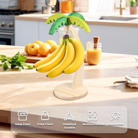 Banana Holder Stand, Banana Holder with Durable Stainless Steel Hook ,Wood Banana Hanger Stand,Creative Shape Banana Holder, Multifunctional Decorative Banana Stand for Home Kitchen (Palm Tree)