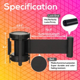 DuraSteel Replacement Stanchions Belt Head Cassette - 6.5 Feet Black Retractable Belt Barrier Replacement - Easy Assembly Crowd Control Safety Barrier - Movie Theater Line Dividers Belts - 6 Count