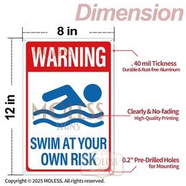 MOLESS 2 Pack Pool Safety Signs Bundle – 12x8 Inch Pool Signs for Outside Outdoor Decor, Watch Your Children & Swim at Your Own Risk, Durable 0.040 Aluminum Weatherproof, Easy to Mount, PSP-2503