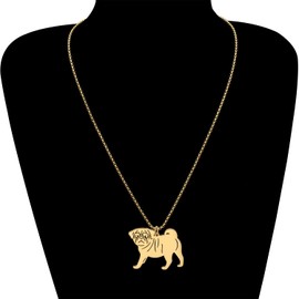 TIZURO Stainless Steel Gold Sliver Plated Cute Pug Dog Necklace Puppy Pets Animals Creative Design Chains Pendant Jewelry For Pug Mom Women Charm Party Gifts (18K Gold Plated)