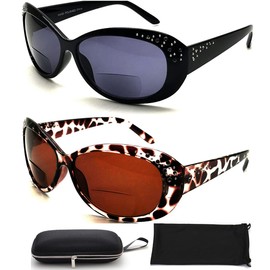 SydeStyle Bifocal Reading Sunglasses for Women Cateyes (2-Pack) +Accessories UV400 Protection Vintage Oval Fashion Designer Sun Readers 2.50