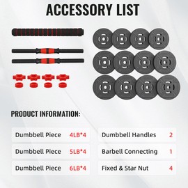 Fitvids Multi-Functional Portable Changeable Dumbbell and Barbell Kettlebell Set with Adjustable Weights, 40LBS or 60LBS Sets, Multiple Styles