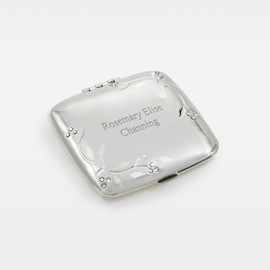 THINGS REMEMBERED Engraved Silver Leaves and Vines Compact Makeup Mirror (Free Customization)