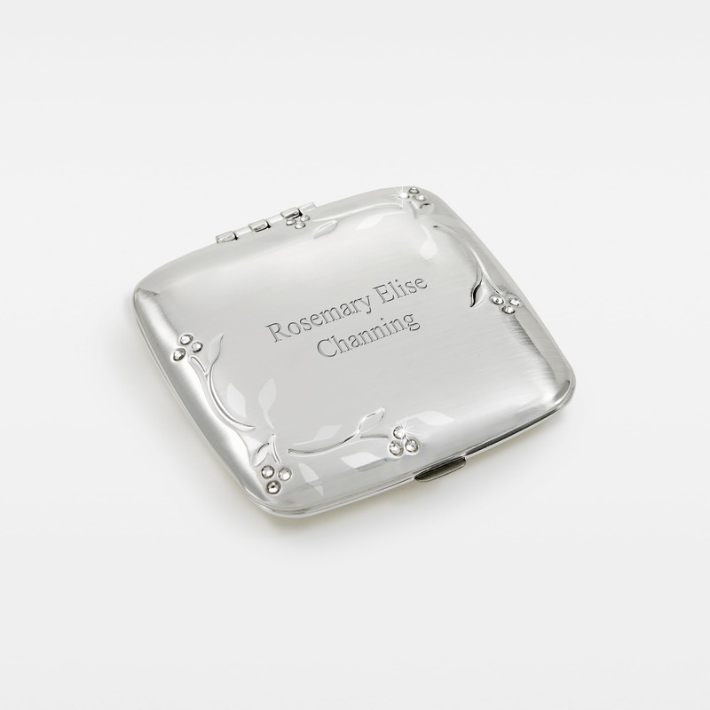 THINGS REMEMBERED Engraved Silver Leaves and Vines Compact Makeup Mirror