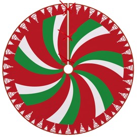 Fzbali Peppermint Candy Tree Skirt 36 Inches Lace-up Merry Christmas Artificial Red Green Xmas Tree Skirt, New Year Holiday Party Indoor Decoration Home Decor