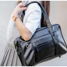 Chillpaper Japanese Shoulder Bag Tote Faux Leather Kawaii Cute Bookbag Satchel Anime Cosplay Pink Pompom(Large Size Black,No Crossbody Strap)