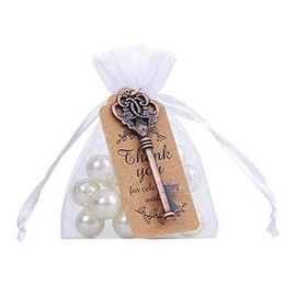 Amajoy 50 Pcs Rustic Vintage Key Bottle Opener with Card Tag and Sheer Bag for Wedding Favors Baby Shower Favor Party Favor