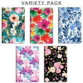 Elan Publishing Company Field Notebook/Pocket Journal - 3.5"x5.5" - Floral Covers - Lined Memo Book - Pack of 5