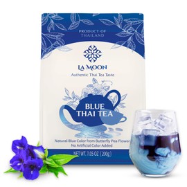 LA MOON TEA Blue Thai Tea Mix - Traditional Loose Leaf Thai Tea Mix from Butterfly Pea Flower and Assam Black Tea for Home-made Blue Thai Iced Tea, Boba Tea & Latte - No Food Dye, 7.05 Oz.