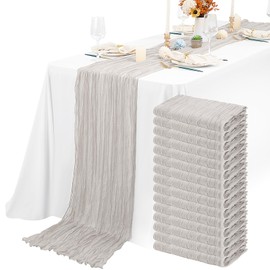 Lykoow 15 Packs Cheesecloth Table Runner Grey,10 Ft Brown Grey Rustic Gauze Boho Wedding Table Runner Decoration,Wedding Table Decor Table Cloth for Wedding Party Bridal Shower Table,21.5x120in