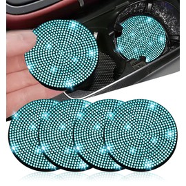 NBTEPEM NBTEPEM 4pcs Bling Car Cup Holder Coaster, 2.75 inch Anti-Slip Shockproof Universal Fashion Car Coasters Insert Bling Crystal Rhinestone Automotive Interior Accessories for Women (Aquamrine)