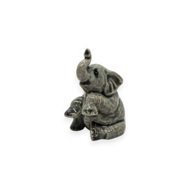 ChangThai Design Tiny 1¾"High Gray Baby Elephant Calf Sitting Figurine - Miniature Hand Made Painted Resin Asian Elephants Cute Wildlife Animals Polyresin Decorative Collectibles Figures Décor Gifts