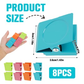 LUCTHY Fridge Magnets Clips 8pcs, Strong Square Whiteboard Magnets Coloured Magnetic Clips Scratch-Resistant for Kids and Adults (Color Square 8pcs)