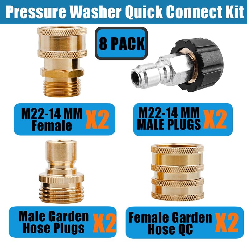 Yakamoz 8 Pack Pressure Washer Adapter Set, M22 Swivel to