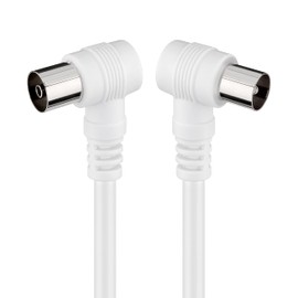 Goobay 11521 Angled Antenna Cable, Satellite Connection Cable, Satellite Cable, Coaxial Cable, Coaxial Male 90° to Coaxial Socket, 2-Way Shielded, 75 Ohm, 70 dB, White, 2.5 m