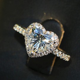 Women's Ring Sterling Silver 925 Cubic Zirconia White Brilliant Cut Engagement Ring Promise Rings Wedding Ring for Bride Ladies Anniversary, Silver