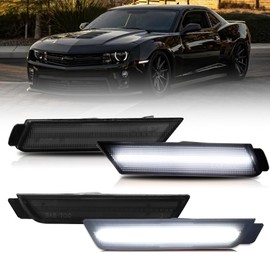 VANKUB Front & Rear LED Side Marker Lights for Chevy Camaro 2010-2015, Camaro Smoked Lens Side Bumper Marker Lights, Camaro White LED Turn Signal Lamps, 4 PCS