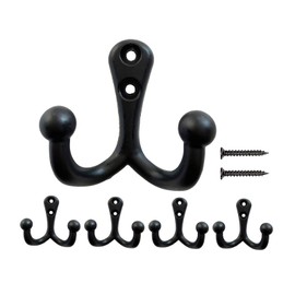 Mokife 5 Pack Coat Hooks Wall Mounted Black Rustic Jacket Hooks Heavy Duty Double Prong Door Hook Metal for Entryway Kitchen Bedroom Bathroom Office Toilet