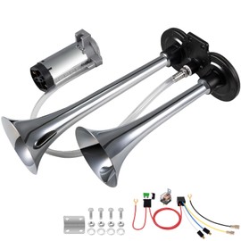 150DB Air Train Horn kit for Car, Banhao Super Loud Twin Tone Chrome Plated Zinc Dual Trumpet with Compressor for Any 12V Trucks Lorrys Trains Vans Boats (Chrome)