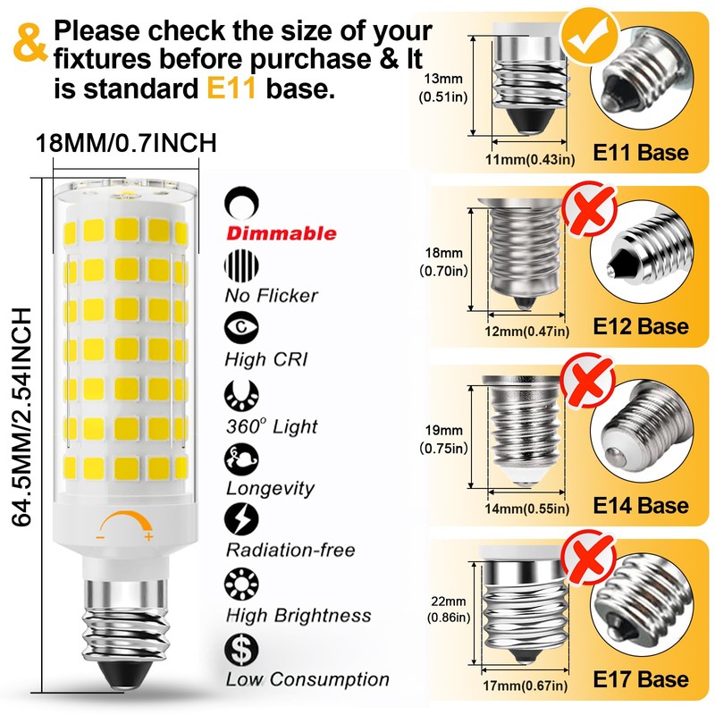 Lacnooe E11 LED Bulb Dimmable,JDE11 120V 75W Halogen Candelabra Bulbs