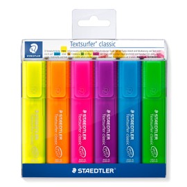 Staedtler Textsurfer 364 P WP6 Textsurfer Highlighters Classic Rainbow Colours Pack of 6 Assorted Colours Highlighters in Soft Plastic Case