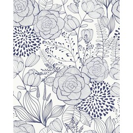 Wudnaye Navy Blue Floral Peel and Stick Wallpaper Blue and White Wallpaper 16.9"×118" Navy Floral Stick and Peel Wall Paper Flowers Contact Paper Self Adhesive Removable Waterproof for Bathroom Decor