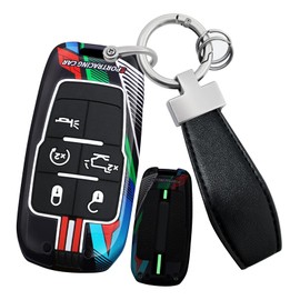 ontto luminous car key fob cover fit for Dodge RAM 1500 2500 TRX 4500 5500 Chrysler Couva Jeep Grand Cherokee key holder Metal Smart Shell case keyring keychain Accessories 5 buttons Black A