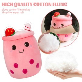 HXPLN Bubble Tea Plush Pillow, 35cm Kawaii Boba Plush Toy for Kids and Adults, Soft Stuffed Boba Plushies for Girls and Boys Gift Idea for Birthday Christmas Holiday Decorations (Pink)