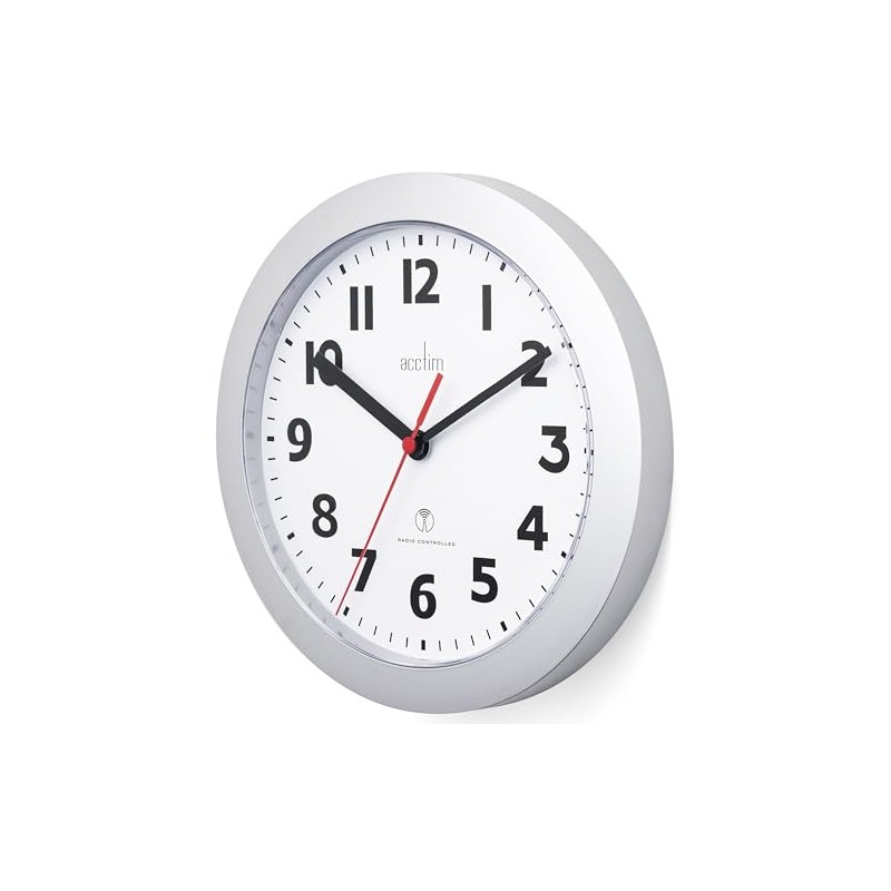Acctim 74317 Parona, Silver Radio Controlled Wall Clock, 23cm Diameter