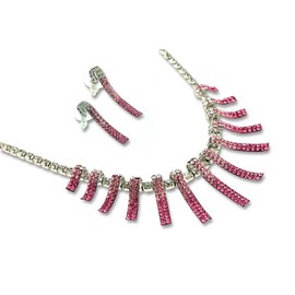 Womens Garland Style Necklace & Matching Earrings Jewellery Set, Modern Contemporary Style, 14K Gold, Fuchsia Swiss Crystal Elements Gift Idea Under £10 for Christmas & Anniversary by Janeo