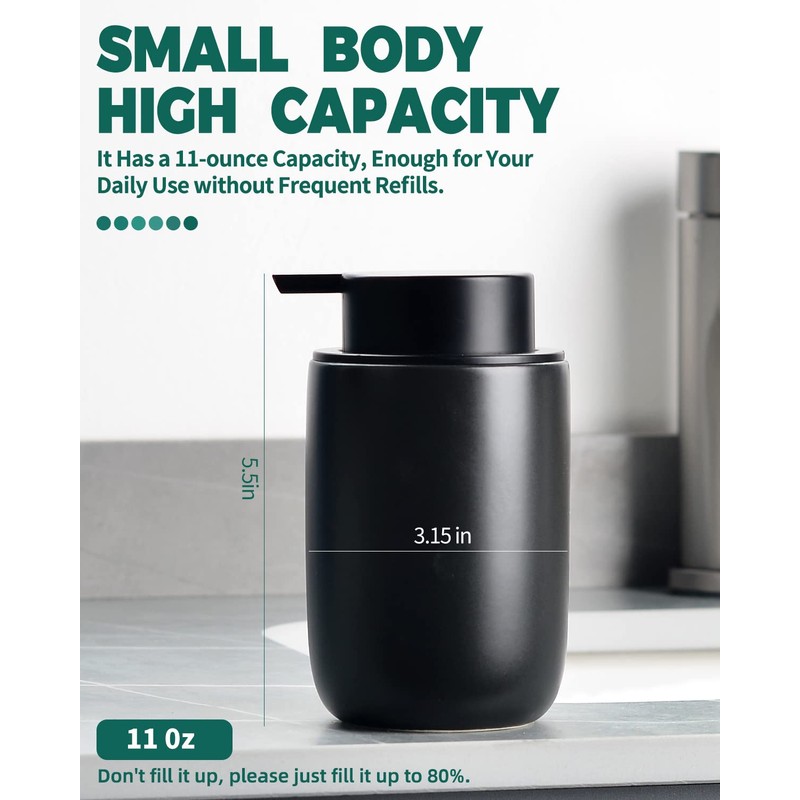 Umlaca Soap Dispenser, Refillable Ceramic Soap Dispenser, 350 ml, Large