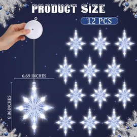 Baquler 12 Pcs Bethlehem Christmas Window Star Lights Star Window LED Decoration Bethlehem Christmas Silhouette Hanging Window Lights with Suction Cups for Xmas Decoration(Warm White)