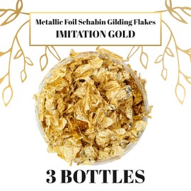 U.S. Art Supply Metallic Foil Schabin Gilding Flakes (3 Pack), Imitation Gold 10 Gram Bottles - Metal Leaf Foil Flakes for Resin, Nails, Crafts, Painting, Jewelry, Slime