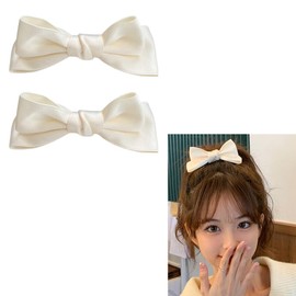 Silky Satin Bowknot Hair Clips 1 Pair White Hair Bows Barrettes for Women Girls Christmas Bow Hair Clips Accessories for Women Thick Hair Bowknot Clip Bow Hair Pins Barrettes