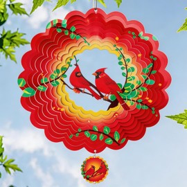 Cardinal Wind Spinners Outdoor,3D Stainless Steel Cardinal Wind Spinner,10 in Red Kinetic Cardinal Wind Spinners for Yard Patio Garden,Cardinal Gifts for Fathers Day Women Birthday Christmas