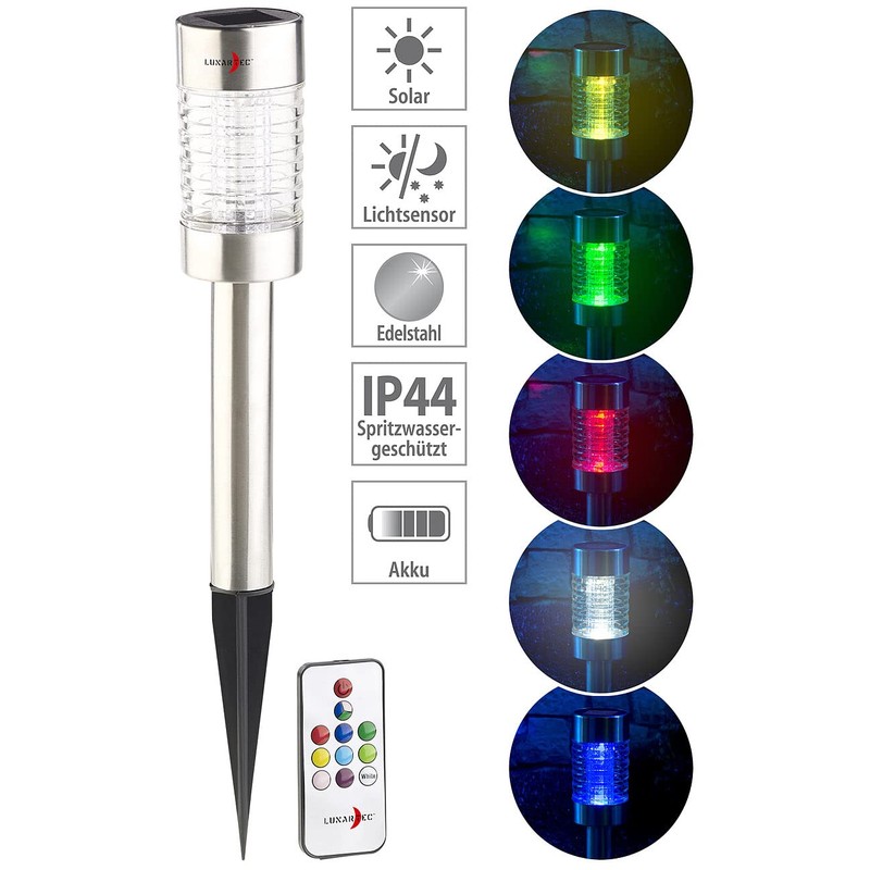 Lunartec Solar RGB LED Path Light Sensor Remote Control Stainless