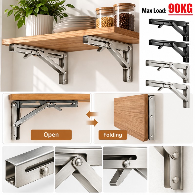 Folding Shelf Brackets for Wall-Mounted Tables and Shelves – Stainless
