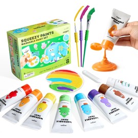 Jar Melo Washable Tempera Paint for Kids Age 4-6, Non-Toxic Toddler Painting Set, Tempera Paints for School Art, Crafts, Finger Paints 8 Colors