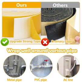 Pipe Insulation Tape, Pipe Wrap Insulation Foam Tape Self Adhesive, Outdoor Water Pipe Insulation Roll for HVAC, AC Line Insulation, 4 inch x 16.5 FT Heat Tape for Water Pipe, White
