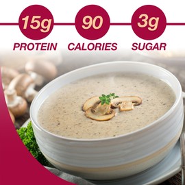 ProtiDIET Cream of Mushroom Soup Mix - Gluten-Free, Low Sugar, Low Fat, Quick and Easy-to-Prepare High Protein Creamy Mushroom Soup- 7 Soup Mix Pouches Per Box