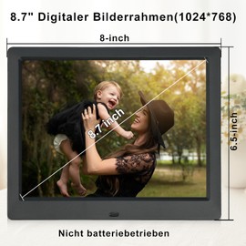 TSITSC 8.7 Inch Digital Photo Frame, 1024 x 768 IPS Screen, Electronic Picture Frame, Calendar/Clock Function/Music/Photo/Video Player with Remote Control, Supports USB/SD Card (Black)