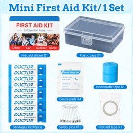 Threlaco 12 Set Mini First Aid Kit Bulk Mini Portable Travel Kit Resistant Case for Convenience First Aid 12 Pack Boxes of 26 Items Each for Minor Cut Scrape Hike Car Home School Office Sports