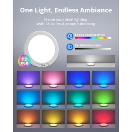 Combuh Rechargeable RGB Shower Light - 12 Color Changing Ambient Light + Cool White, Motion Activated & Remote Control, Waterproof Cordless Wall Lamp for Closet, Pantry, Bedroom, 7.48 Inch